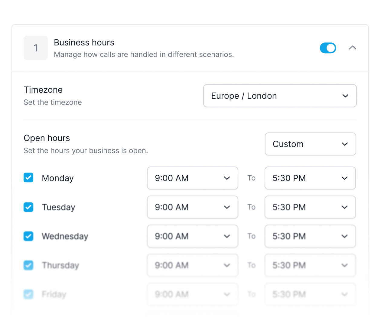 Business Hours Settings